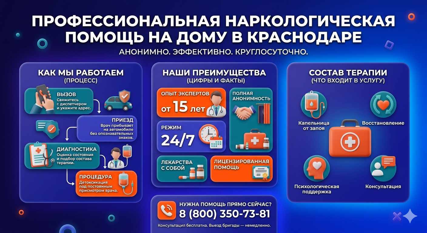 Инфографика о принципах лечения алкоголизма на дому в Мытищах: этапы вызова нарколога, преимущества анонимной детоксикации и состав медицинской помощи.